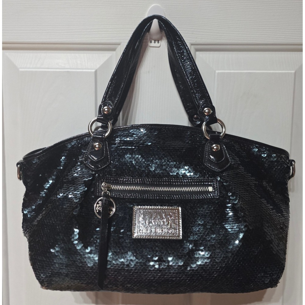 Coach Poppy Rocker Black Sequin Spotlight Satchel Handbag